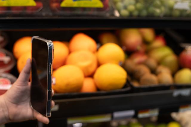 A grocery order being packed for online pickup or delivery